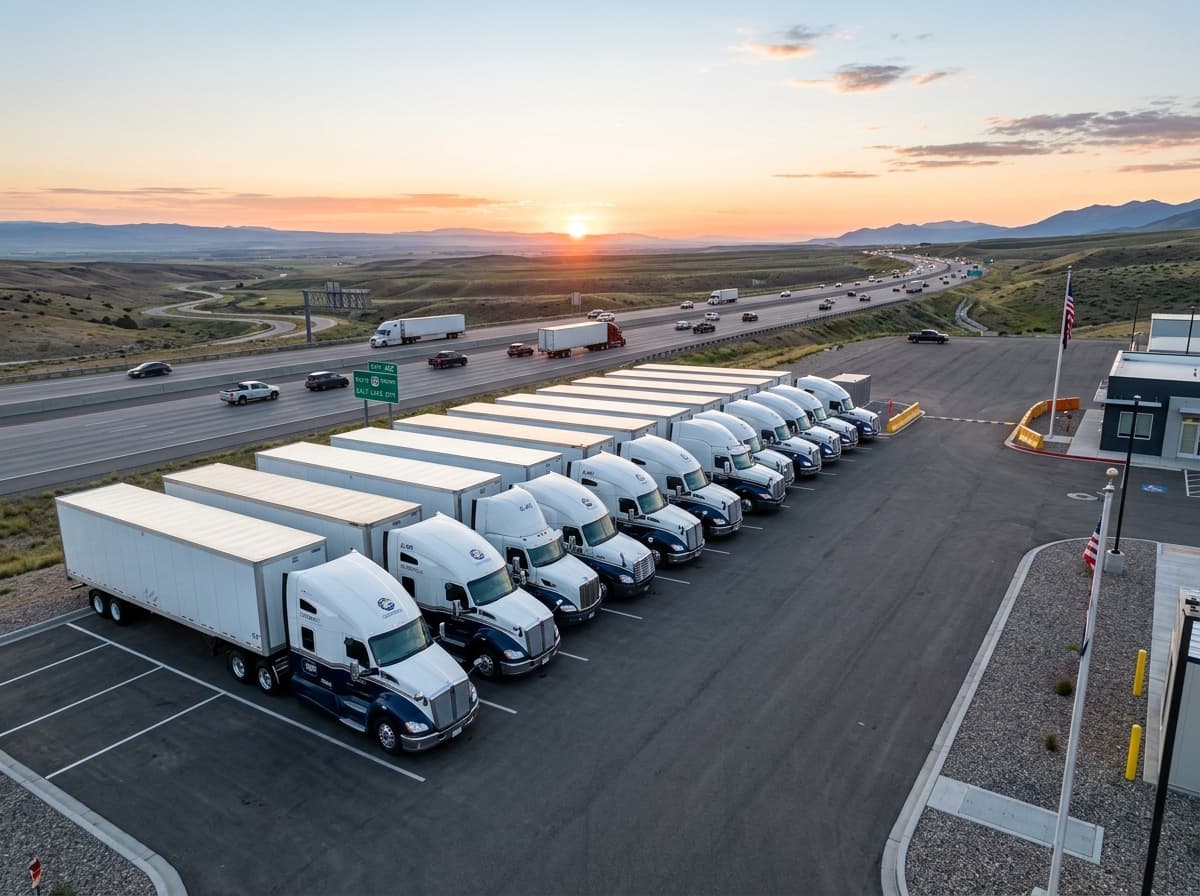 Semi truck fleet at terminal representing transparent flat monthly pricing